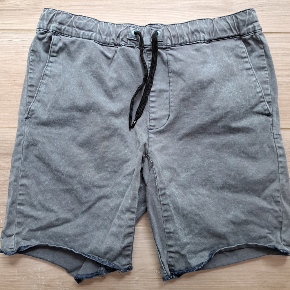 Modern Amusement Y2K Mens Mineral Wash Drawstring Shorts Gray Blue Raw Hem sz S